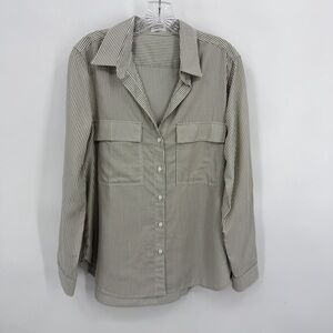 Aritzia Babaton Striped Utility Shirt Olive White Size S